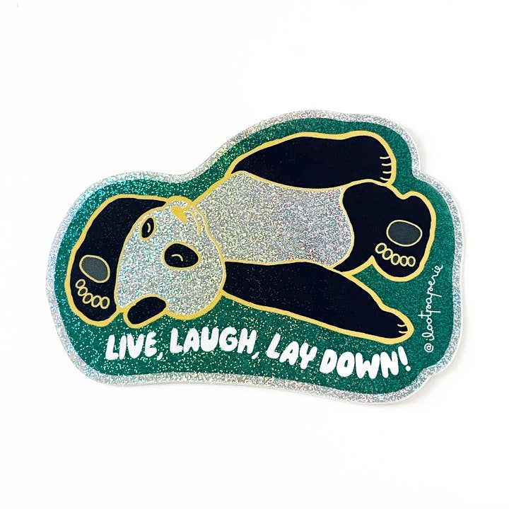 Panda 'Live, Laugh, Laydown' Glitter Single Sticker for wholesale by ILOOTPAPERIE