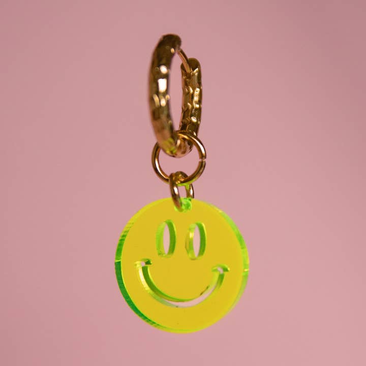 Neon Green Smiley Hoop for wholesale by Atelier Jean