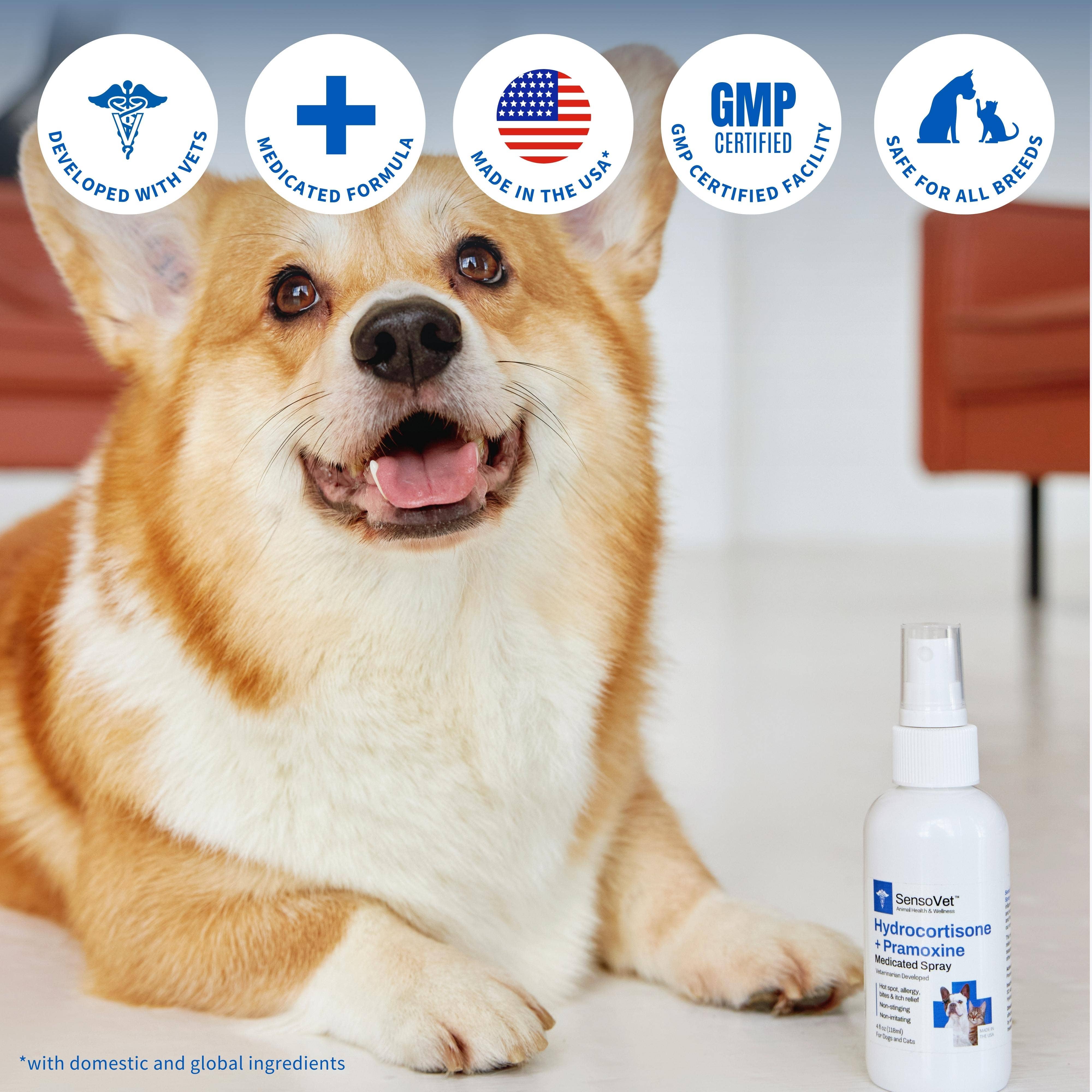 SensoVet - Wholesale Pet Spray - Cat/Dog - Hydrocortisone & Pramoxine Spray for Dogs & Cats - 4oz4
