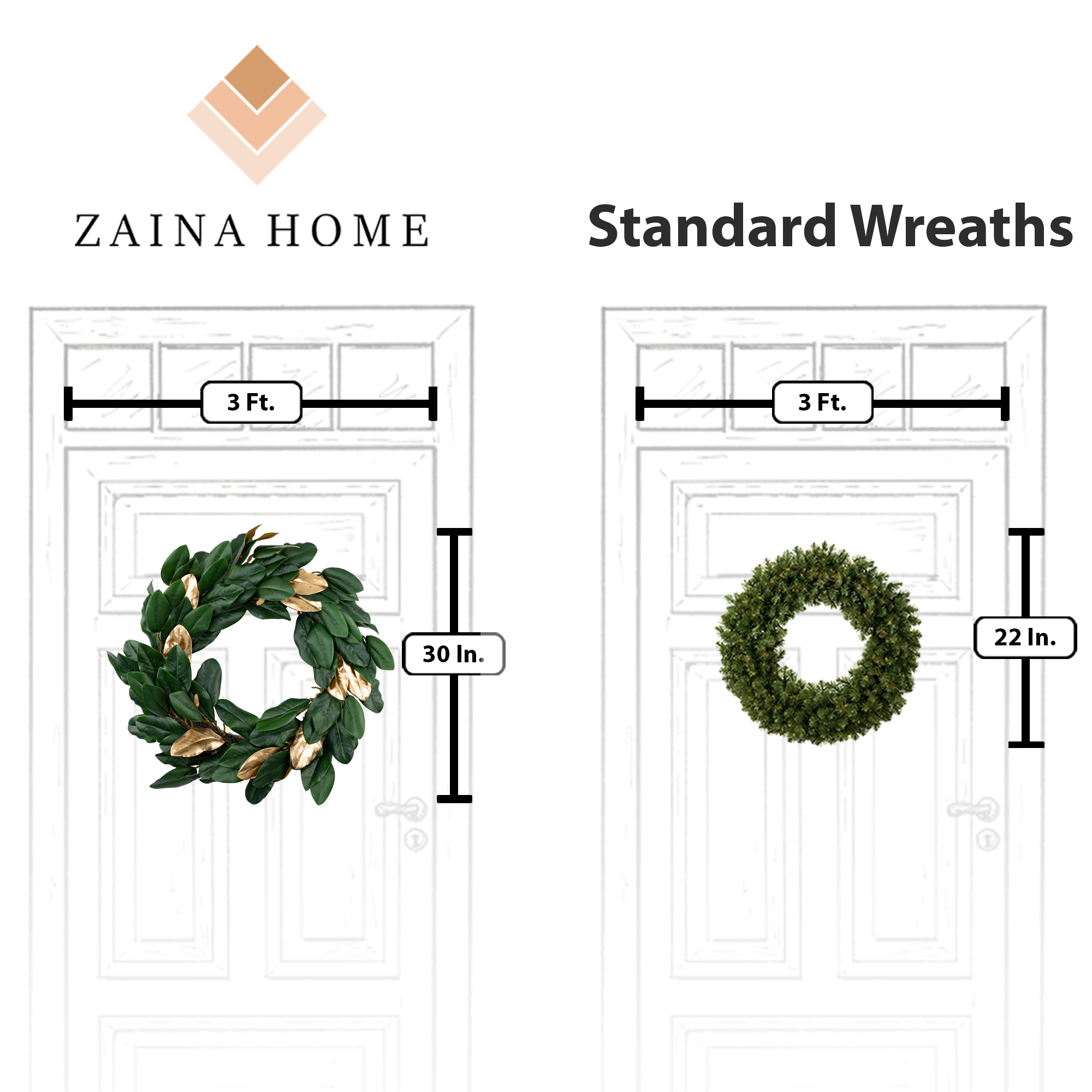 Zaina Home - Wholesale Wreath - 30” Green & Gold Magnolia Wreath1