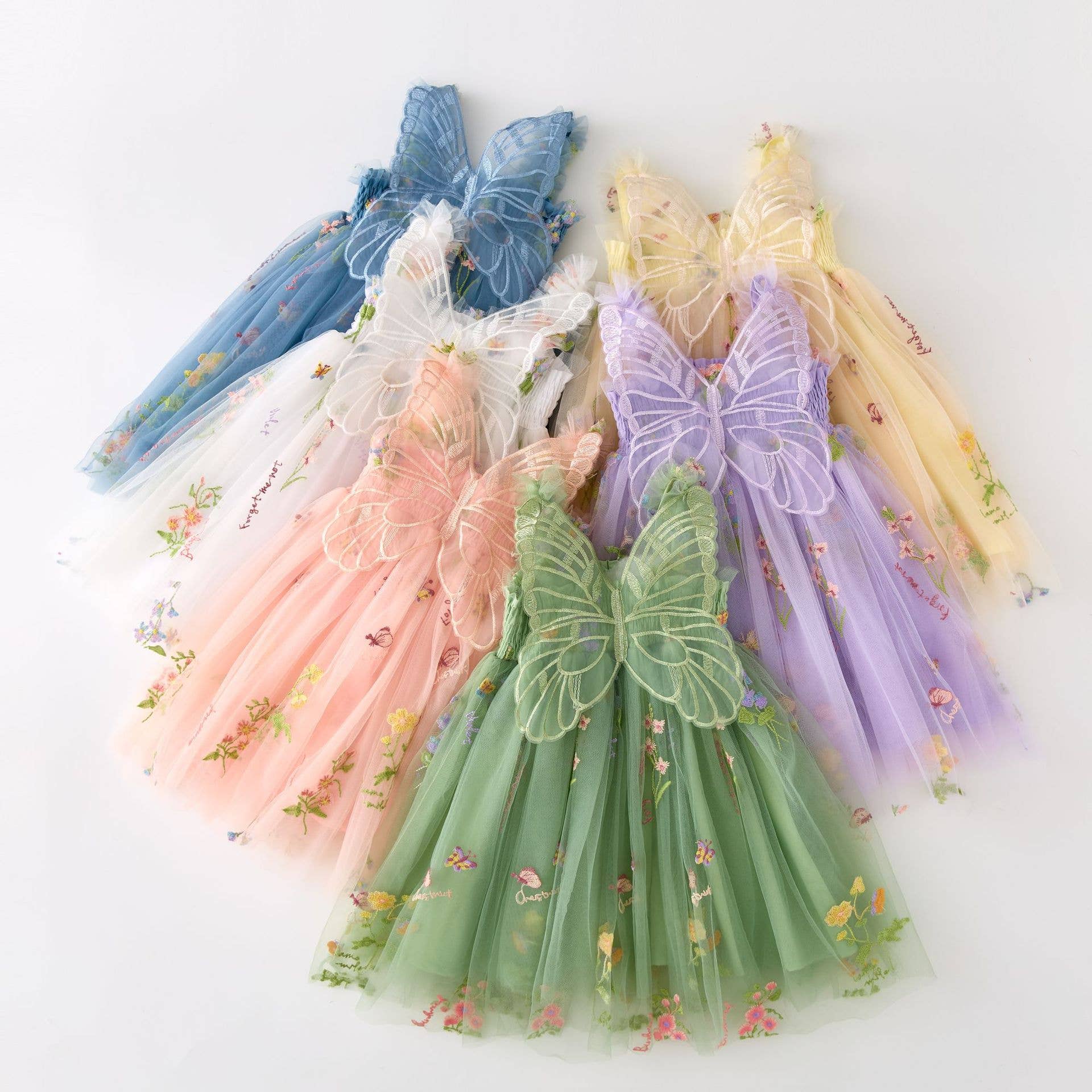 Little Trendy - Wholesale Dress - Kids - Girls floral embroidery mesh dress with butterfly wings 7
