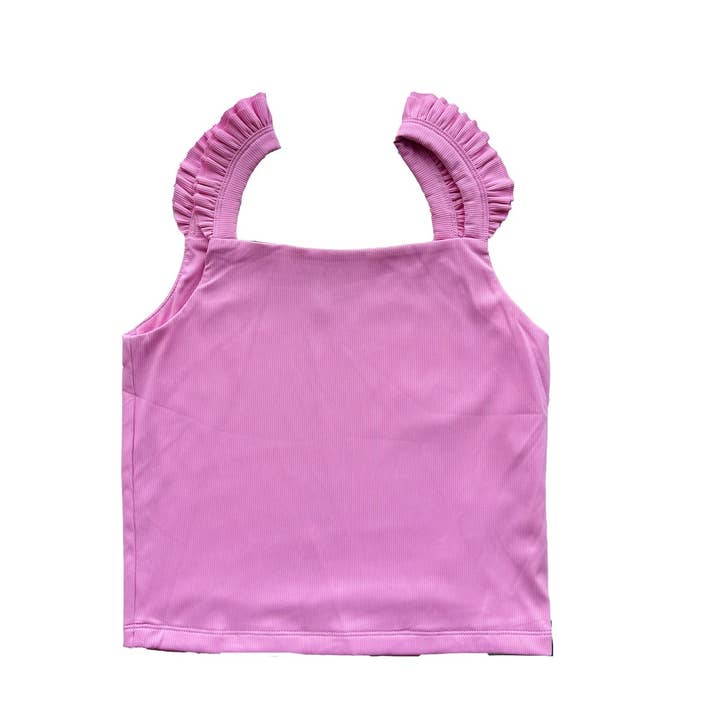 A43 Pink Ruffle Strap Tank Top for wholesale by Little Olin
