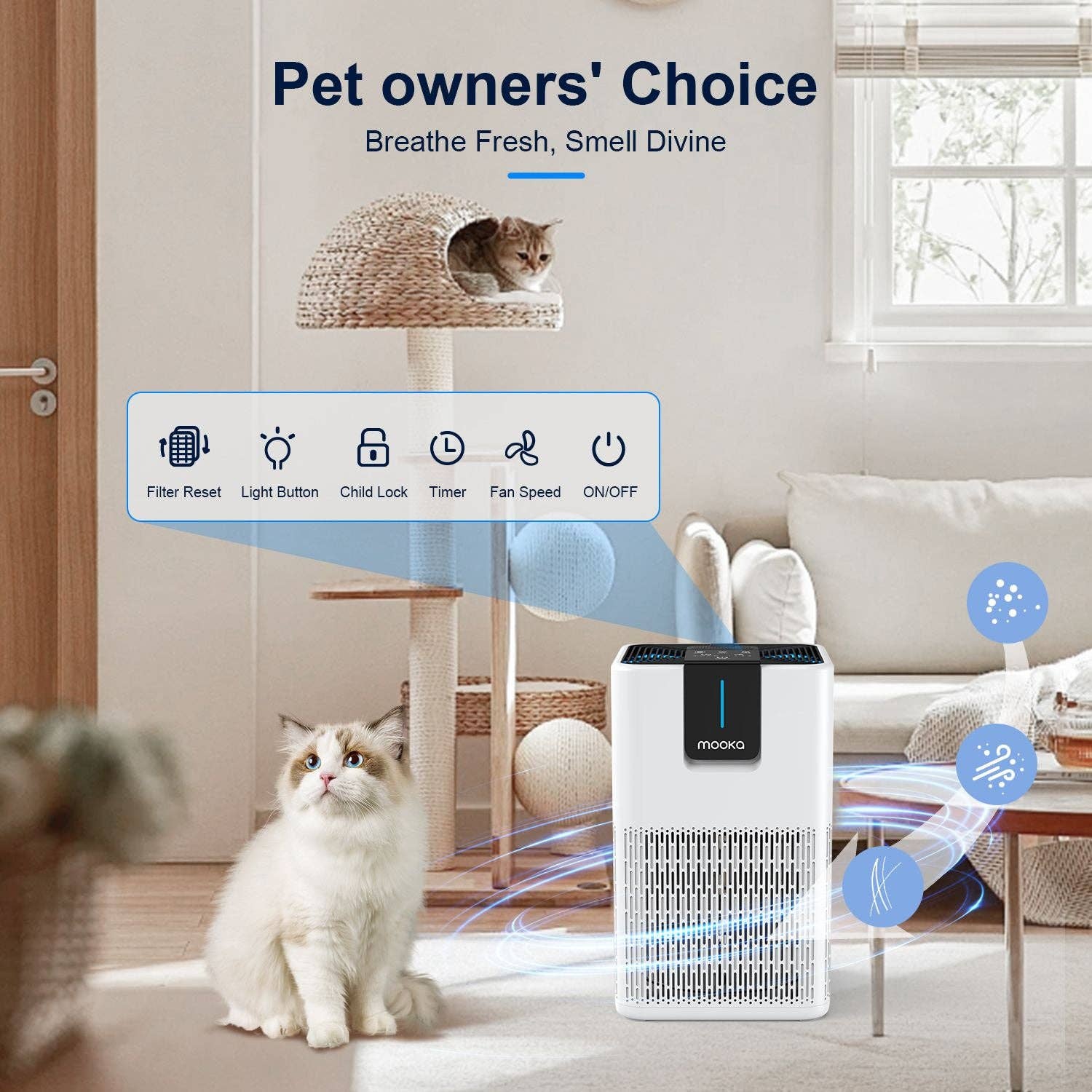 White MOOKA Air Purifiers for Home Large Room Up to 1250 Ft², H13 HEPA Air Purifier for Pets Dust Odor Smoke, Aromatherapy Function, Air Cleaner with 15dB Quiet Sleep Mode for Bedroom Office Living Room for wholesale on Faire6