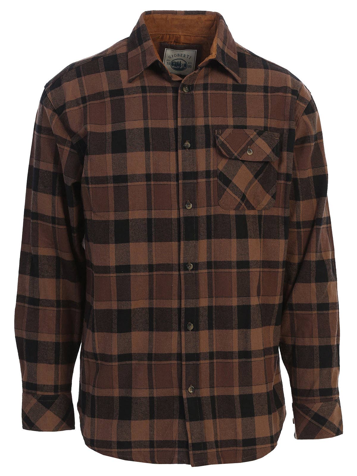b-one inc - Wholesale Button Down Shirt - Men's - Men's Flannel Button Up Shirt with Corduroy Contrast GB-LS94FC11
