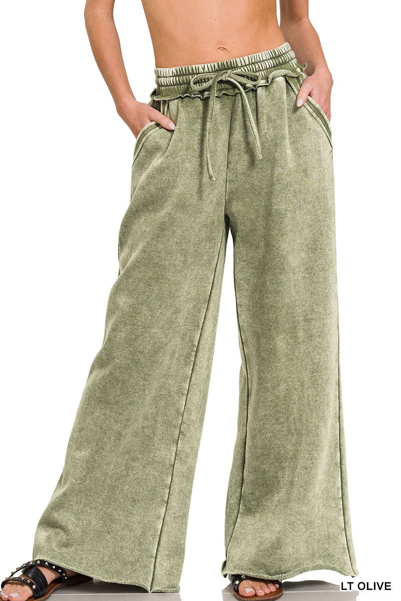 Vanilla Monkey – wholesale Lounge Sweatpants/jogging bottoms – Women's – Acid Wash Fleece Palazzo Sweatpants With Pockets2