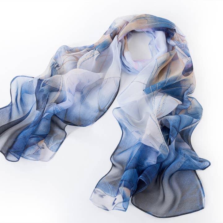 SC-Chiffon Lotus Navy | Écharpe en mousseline pour la vente par SignareArt