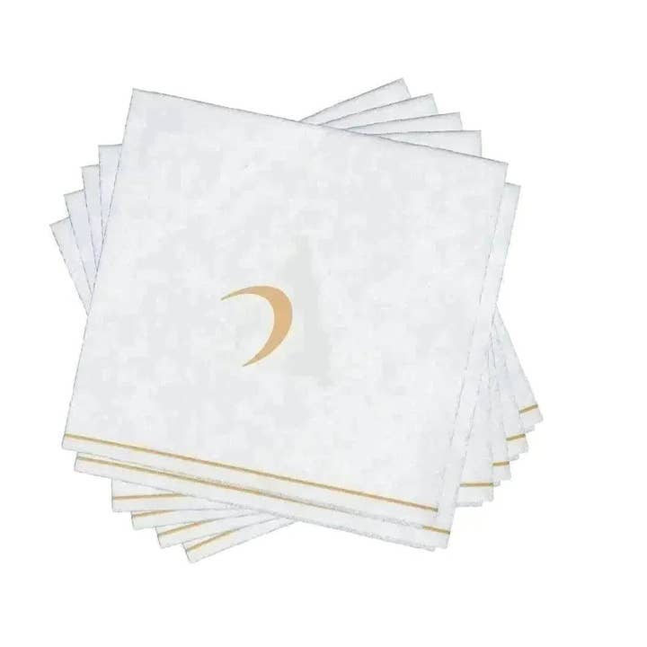 White and Gold Hebrew RAYSH Paper Cocktail Napkins | 16 Napkins for wholesale by Luxe Party