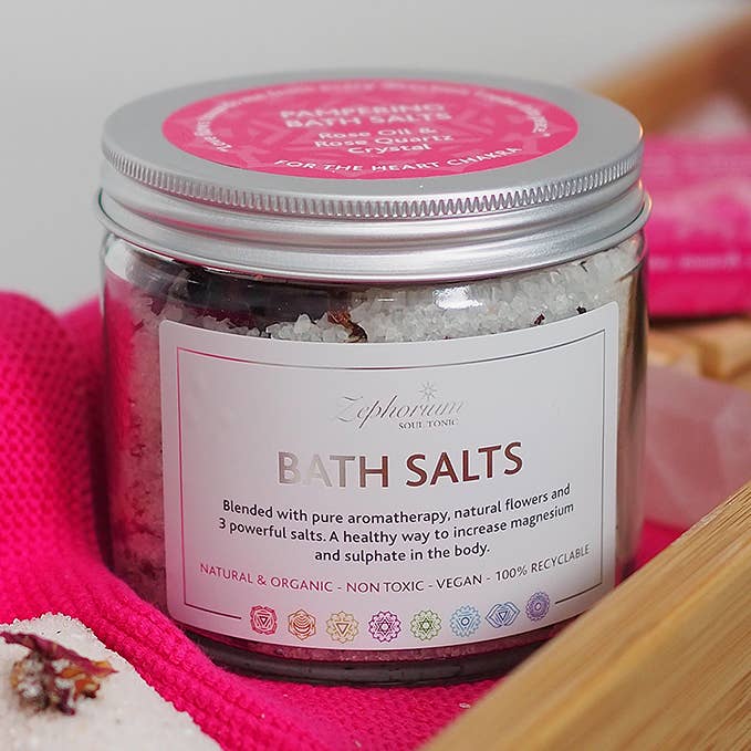 Sels de bain aromathérapie à l'huile de rose pour la vente par Zephorium Soul Tonic