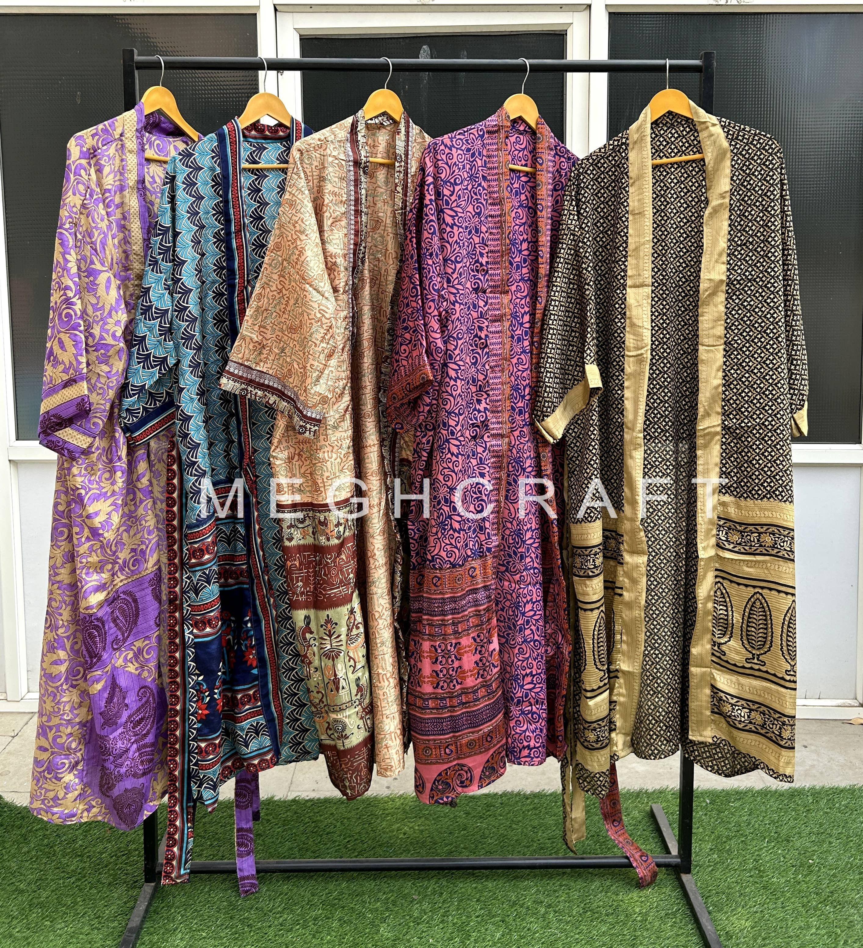 Meghcraft - Wholesale Kimono - Women's - Assorted Recycled Silk Sari Kimono Robe FREE SIZE4