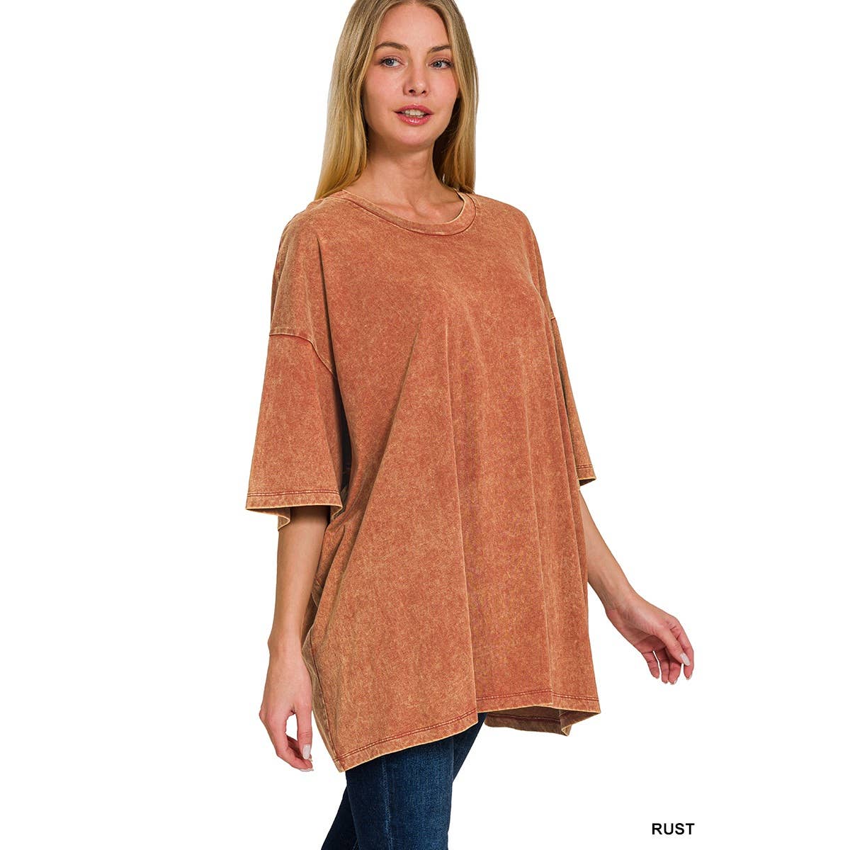 Apolline - Vendita all'ingrosso Tunica - Donna - T-SHIRT BOYFRIEND A SPALLA BASSA IN COTONE LAVATO CON ACIDO4