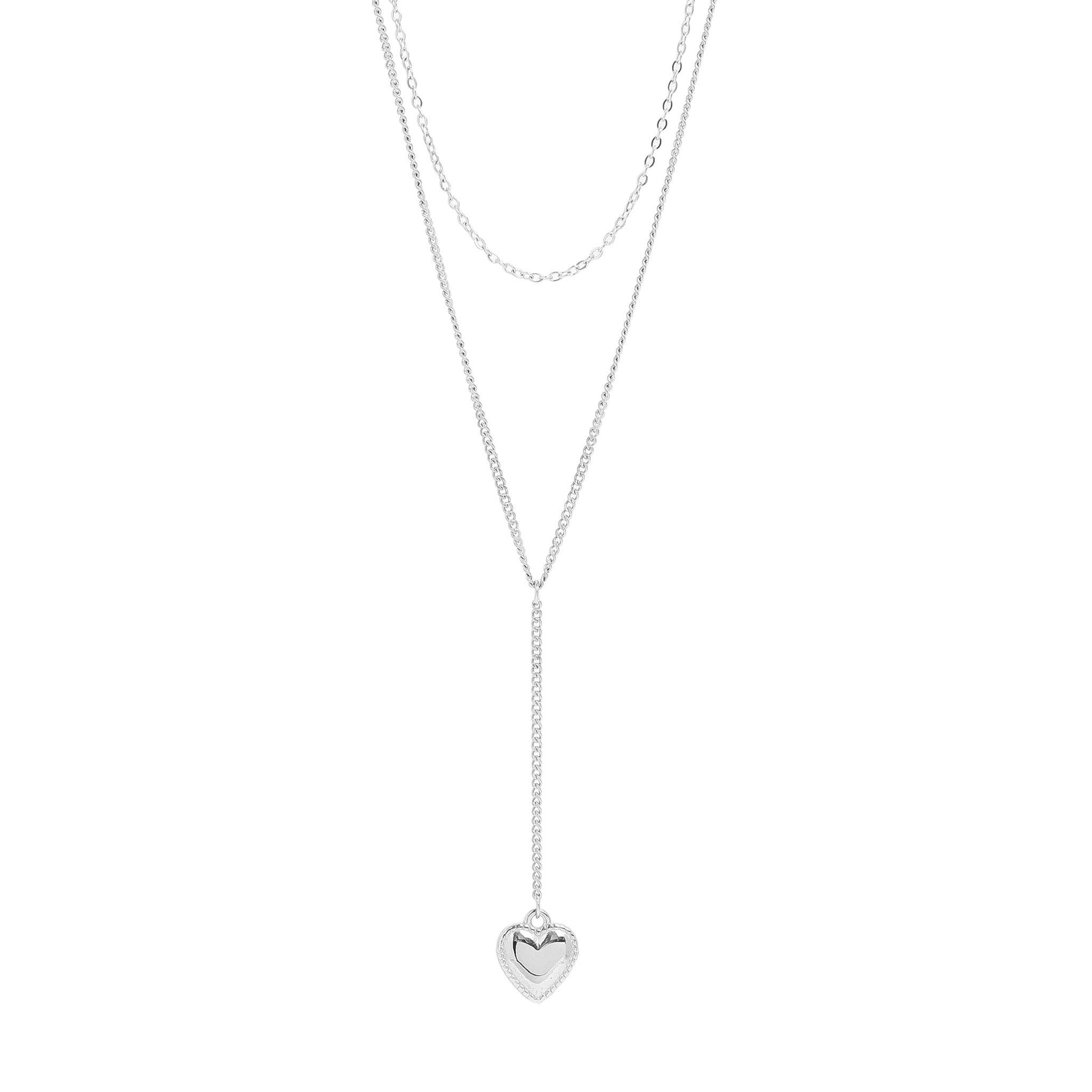 WJW - Wholesale Y-Neck/Lariat Necklace - 18K Gold PVD Stainless Steel Layered Lariat Heart Charm Necklace0