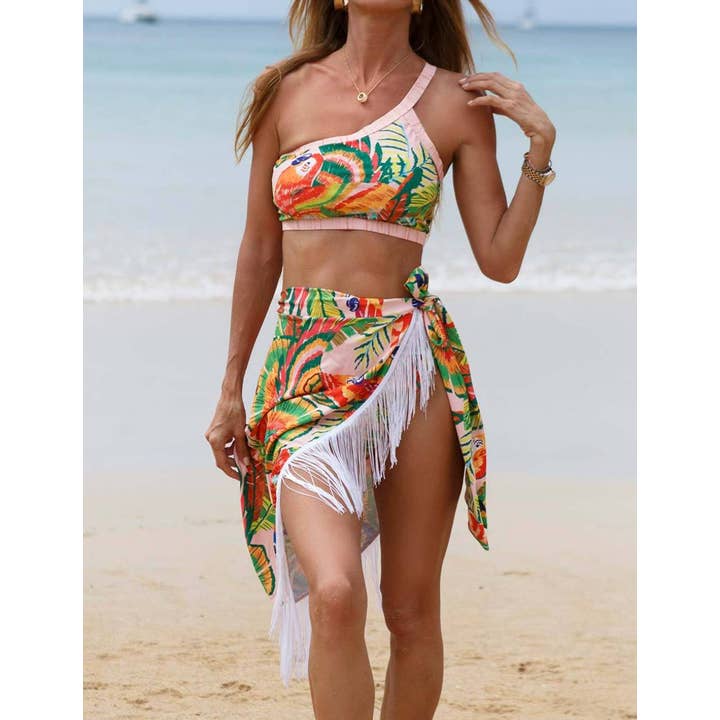 Sweetkama - Wholesale Two Piece Swimsuit - Women's - Ladies Print Tassels One Shulder Bikini Set SKSW4011811