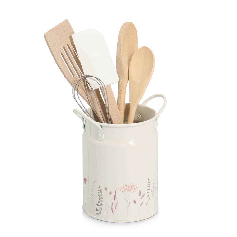 White decor Utensil holder "Flowers", 1250 ml, metal for wholesale on Faire1
