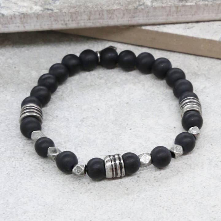Mistaken Identity Bracelet in Black Agate and Silver Ox for wholesale by Mr. Ettika