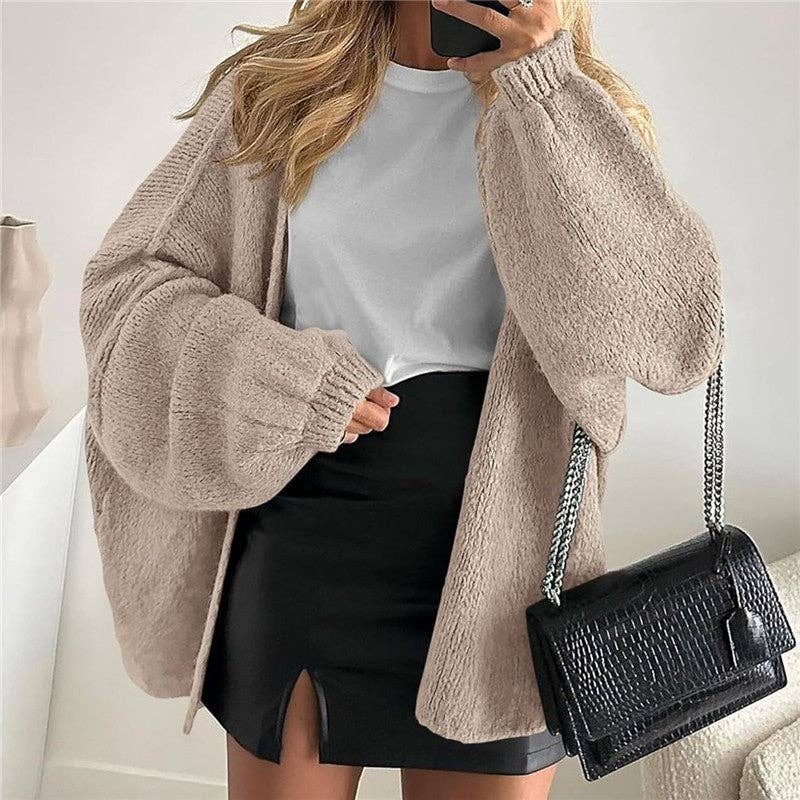 Sheer Trend - Wholesale Cardigan - Women's - Casual Loose Solid Color Cardigan Sweater3