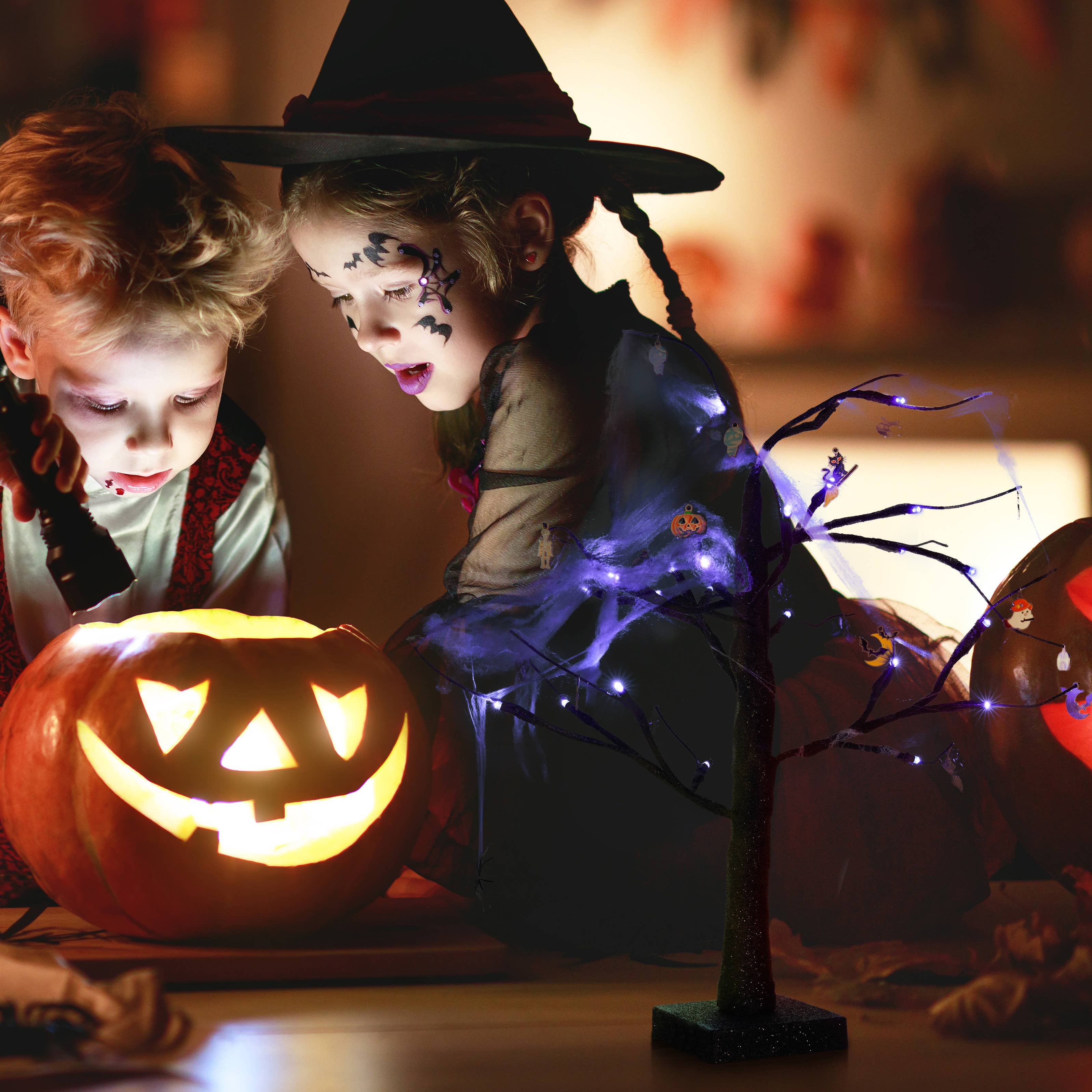 The Twiddlers - Wholesale Christmas Decoration - 2FT Black Halloween Tree Glitter Purple USB/Batt Powered3