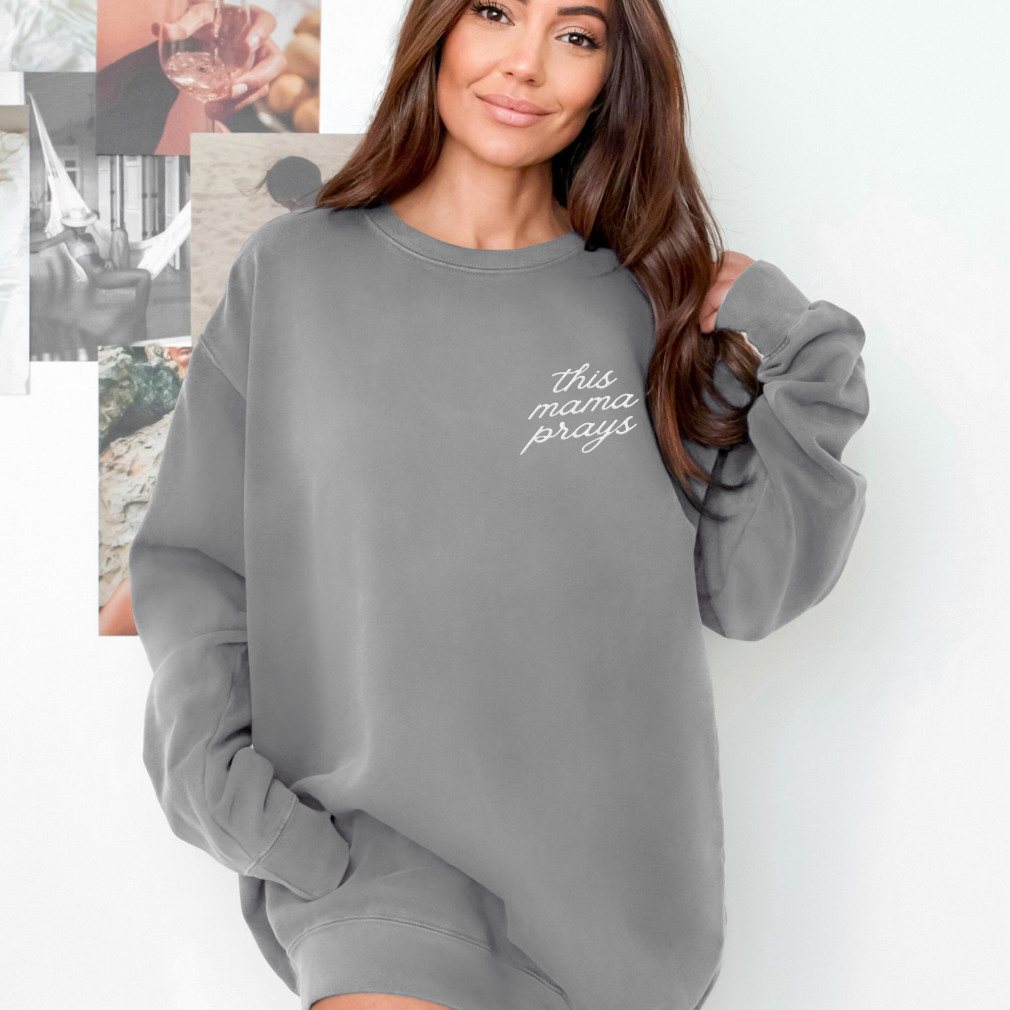 Scripted Pearl - Wholesale Sweatshirt - Women's - This Mama Prays Embroidered Comfort Colors Sweatshirt 10