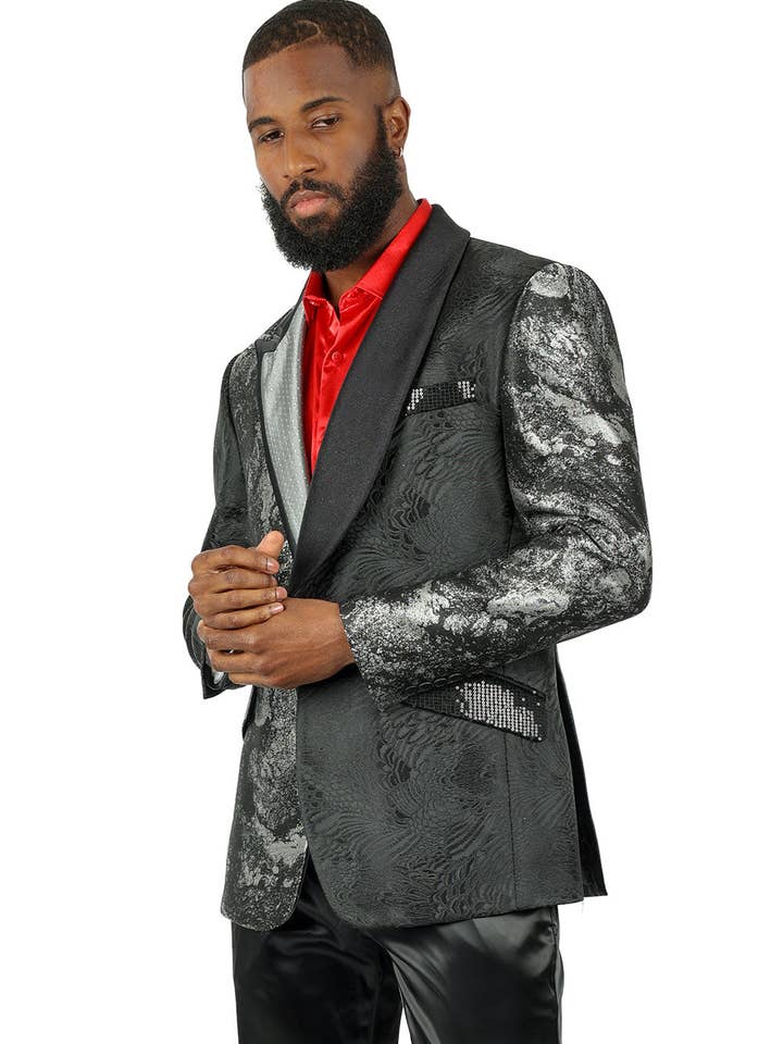 Blazer di lusso con risvolto a scialle con paillettes e strass 2EBL9 per la vendita all'ingrosso da parte di BARABAS