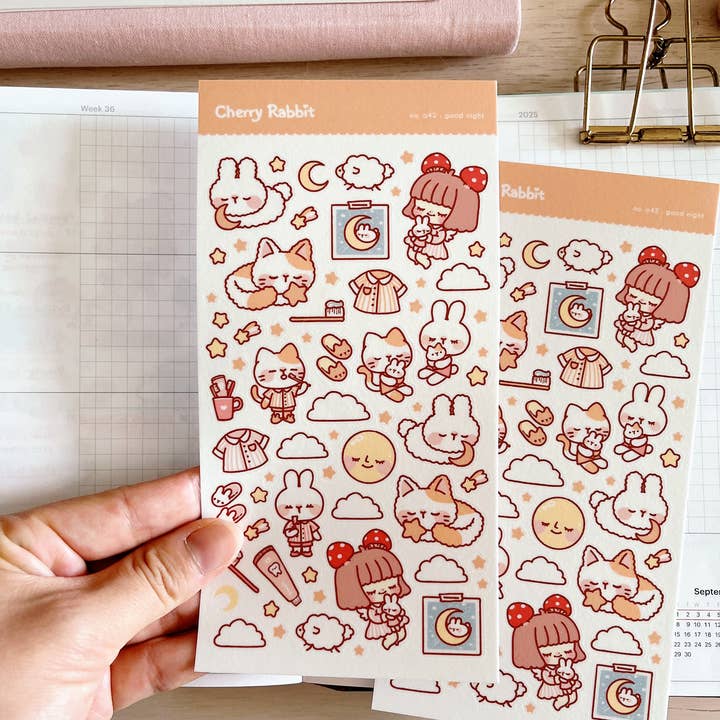 Cherry Rabbit – Engroshandel Klistermærke – Godnat klistermærkeark nr. 0423