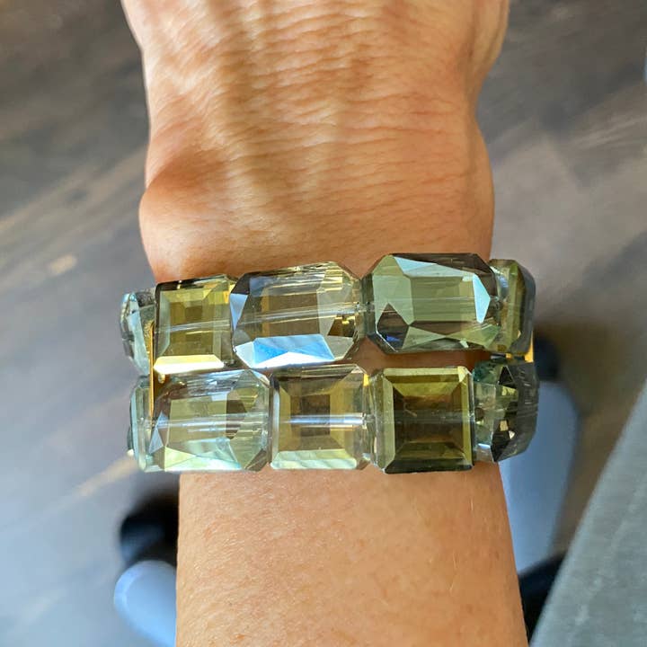 Multi Layer Green Crystal Chunky Stretch Bracelet for wholesale by Marble Designs Jewelry