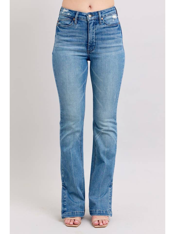 Watermelon Apparel - Wholesale Jeans - Women's - Judy Blue High High Waist Tummy Control Vintage Wash Side Slit Bootcut, Inseam 32"