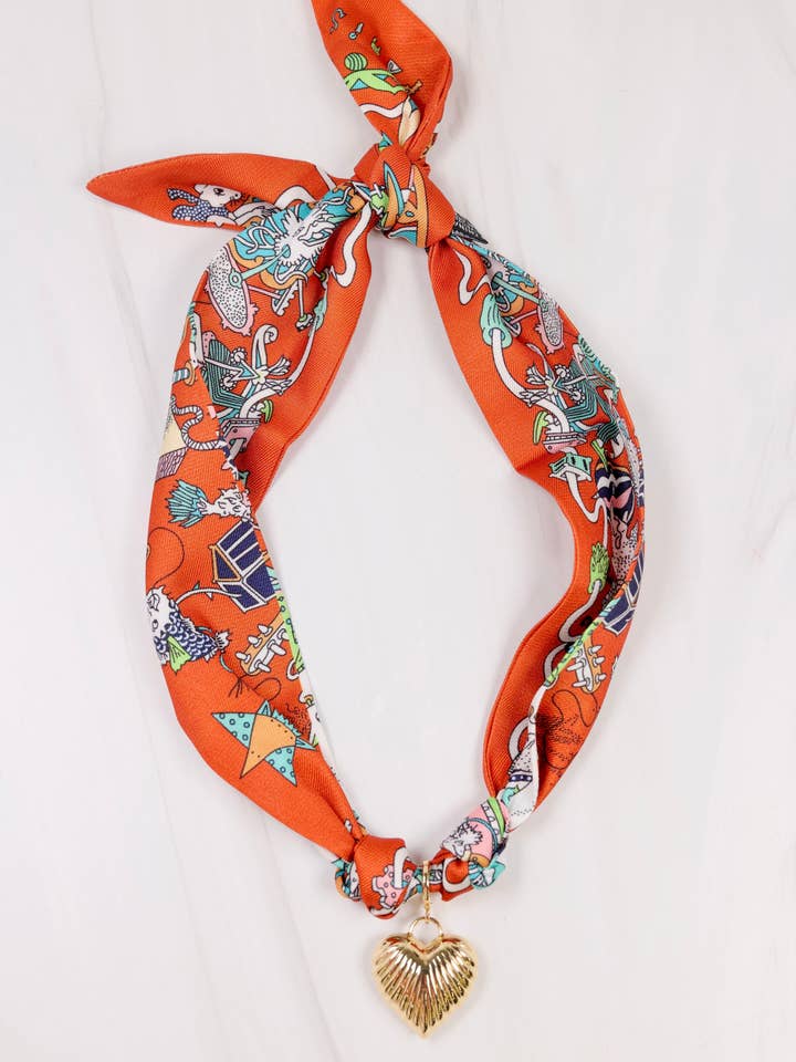 Lillie Scarf Charm Necklace ORANGE for wholesale by Caroline Hill
