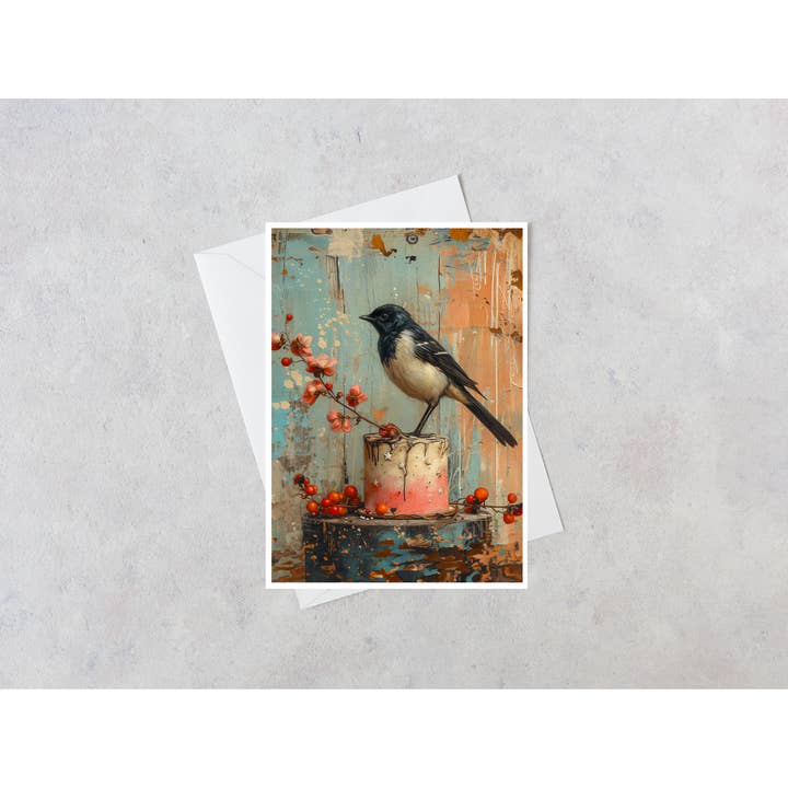 Magpie Sitting On Pink Cake Blank Card 98AS for wholesale by Salty Alyce