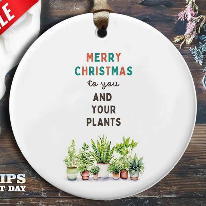 Ornement de Noël Plante Amusante - 'Joyeux Noël à Vous pour la vente par VenusArtsShop