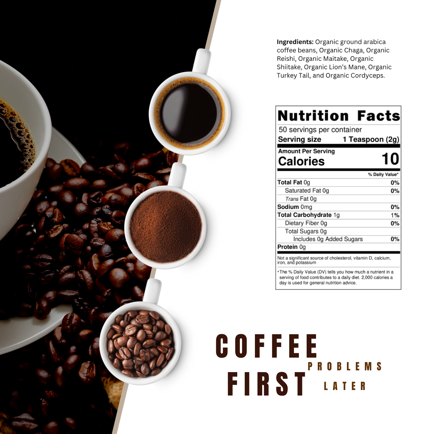 Succus - Vente Café moulu - Café aux champignons 7 Blend - "Alimentez votre journée naturellement."1