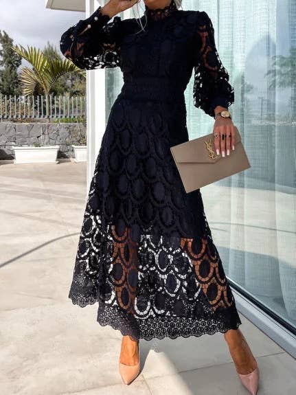 safistyle - Wholesale Dress - Women's - Lace Puff Sleeve Smocked Dress4