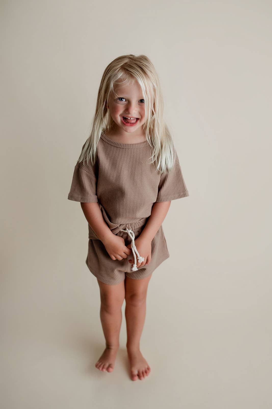 Three Little Tots - Wholesale Top & Short Set - Kids - Cocoa Sands Neutral Summer Waffle Toddler Top & Bottom Set23
