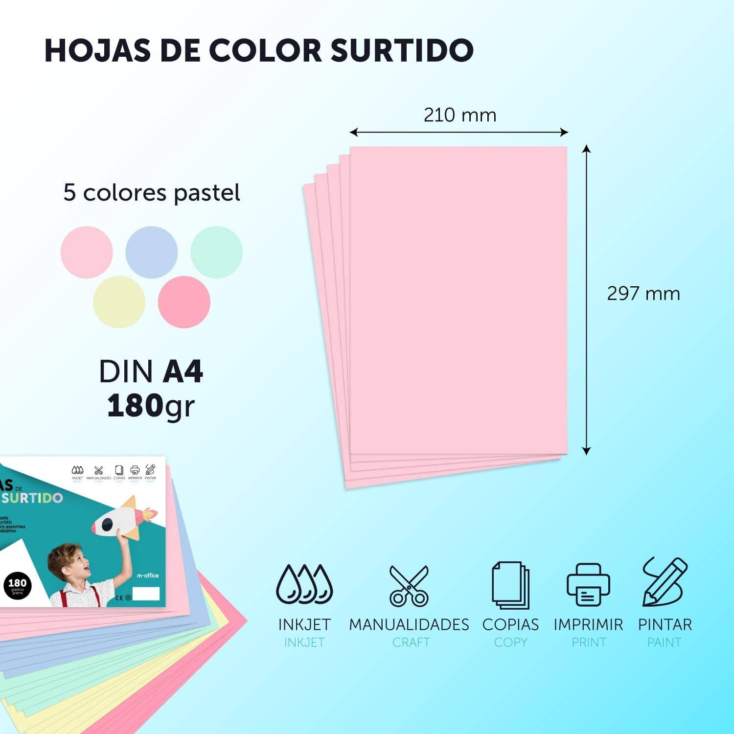 MEDEL OFFICE – material para artesanato por atacado – Cartolina A4 180g Cores Pastel Artesanato - m-office1