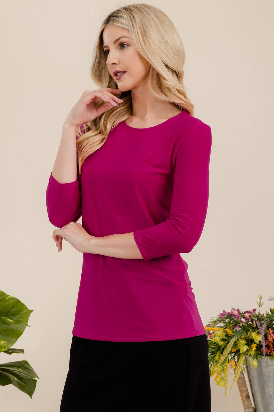 Celeste Clothing - Wholesale T-Shirt - Women's - CLASSIC 3/4 SLEEVE CREW NECK TOP -CT1321439