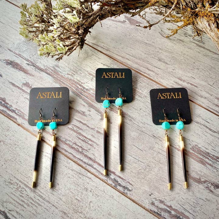 ASTALI - Wholesale Dangle earrings - Porcupine Quill & Turquoise Earrings, Real Turquoise & Quill12