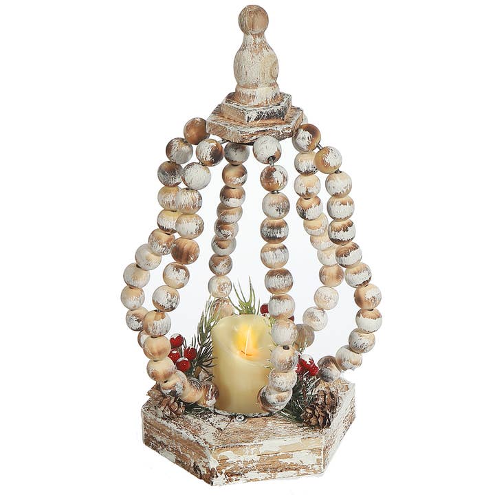 IH Casa Decor - Wholesale Lantern - LED WOOD BEADED SQUASH OPEN LANTERN0
