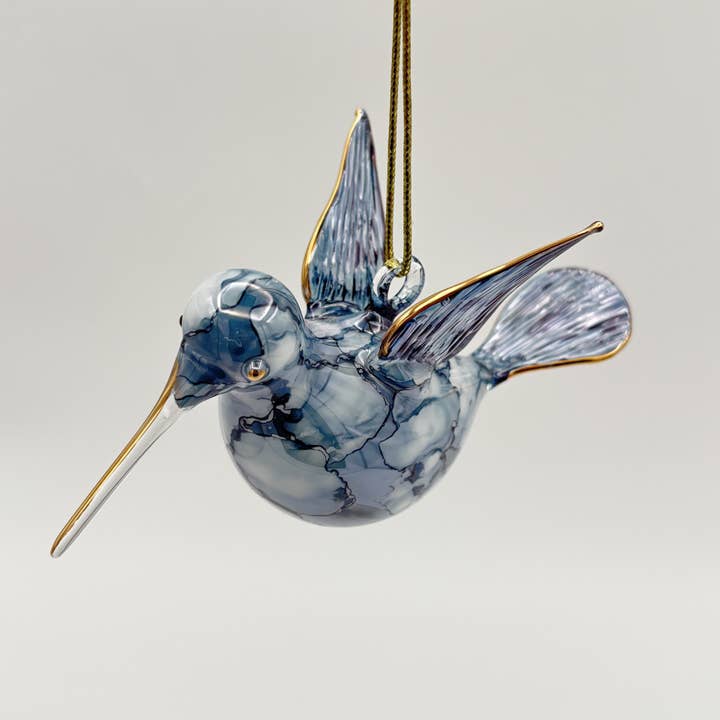 Blown Glass Ornament - Hummingbird Blue for wholesale by Dandarah (Ships from USA)