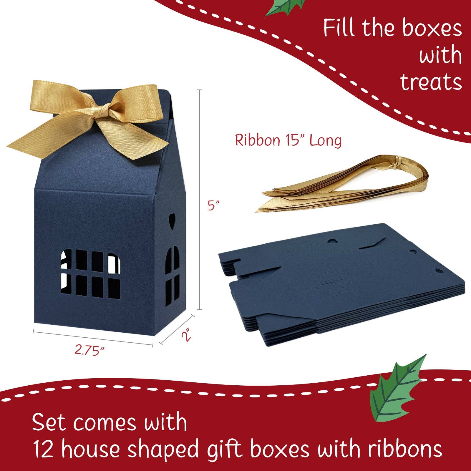 Wrapables.com - Vente Coffrets cadeaux - Boîtes cadeaux en forme de maison avec rubans, bleu1