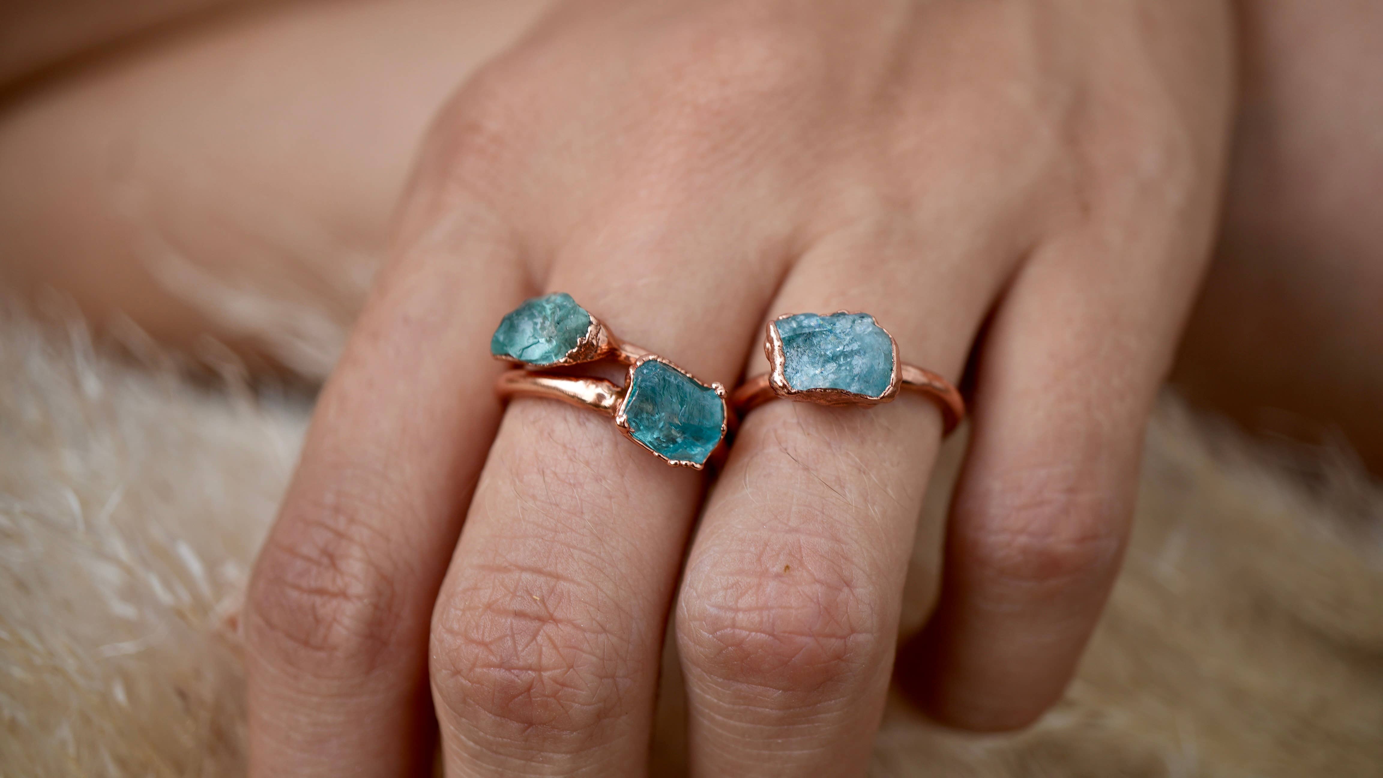 Daddy Daughter Jewelry - Wholesale Cocktail/Statement Ring - Raw Copper Blue Apatite Ring | Blue Stone Ring | Apatite7