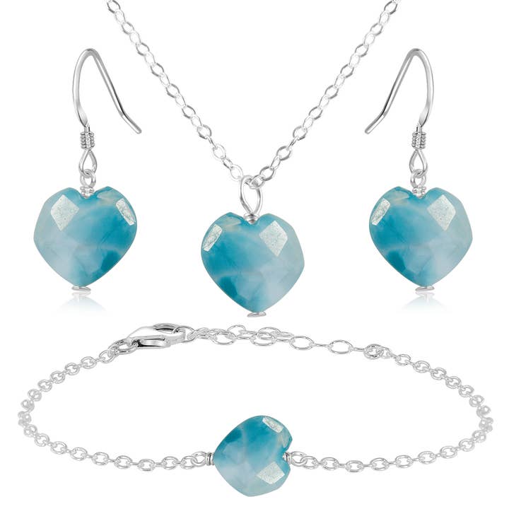Larimar Crystal Heart Jewellery Set for wholesale by Luna Tide