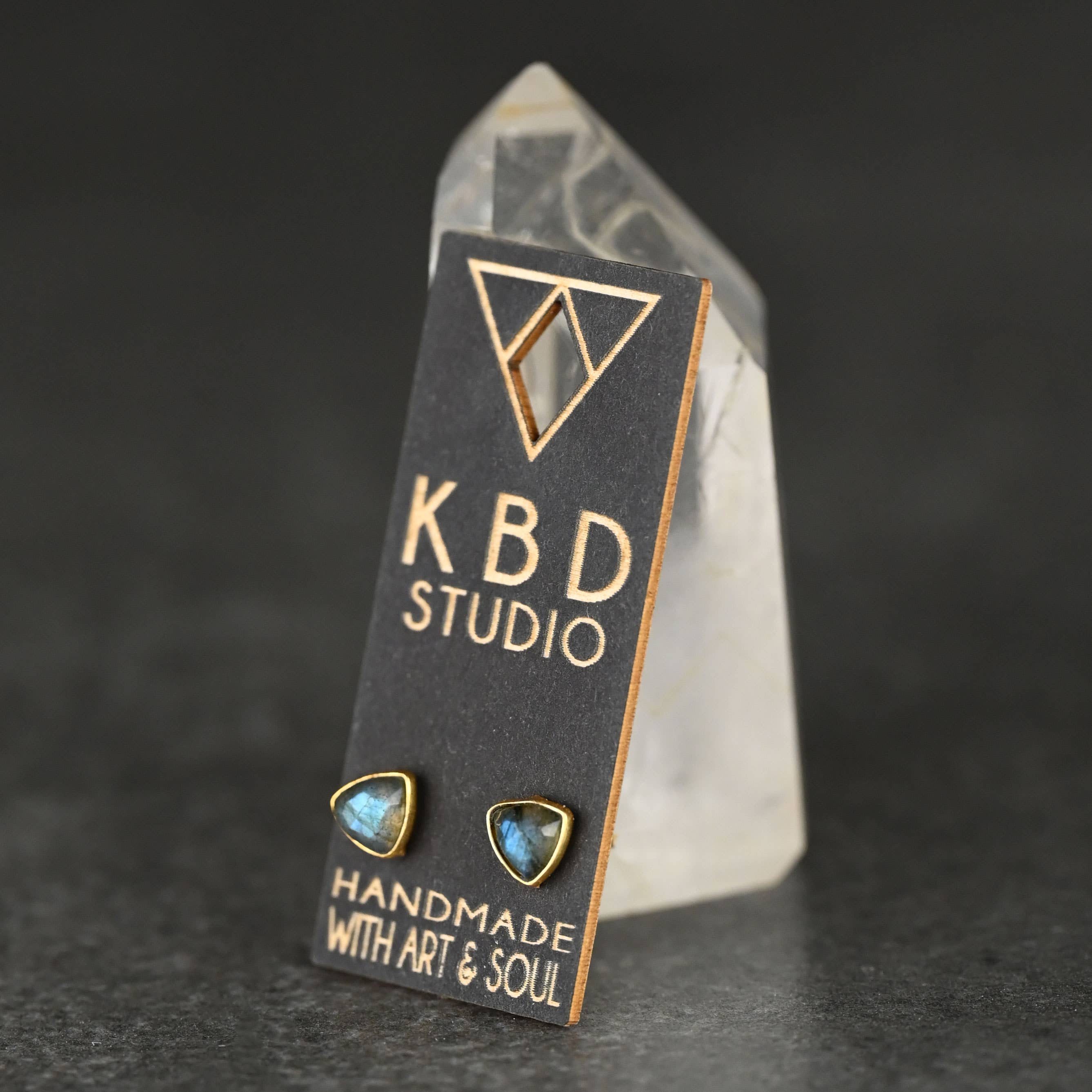 KBD Studio - Wholesale Stud/Post Earrings - Minimalist Semi Precious Triangle Gemstone Studs (5mm)4
