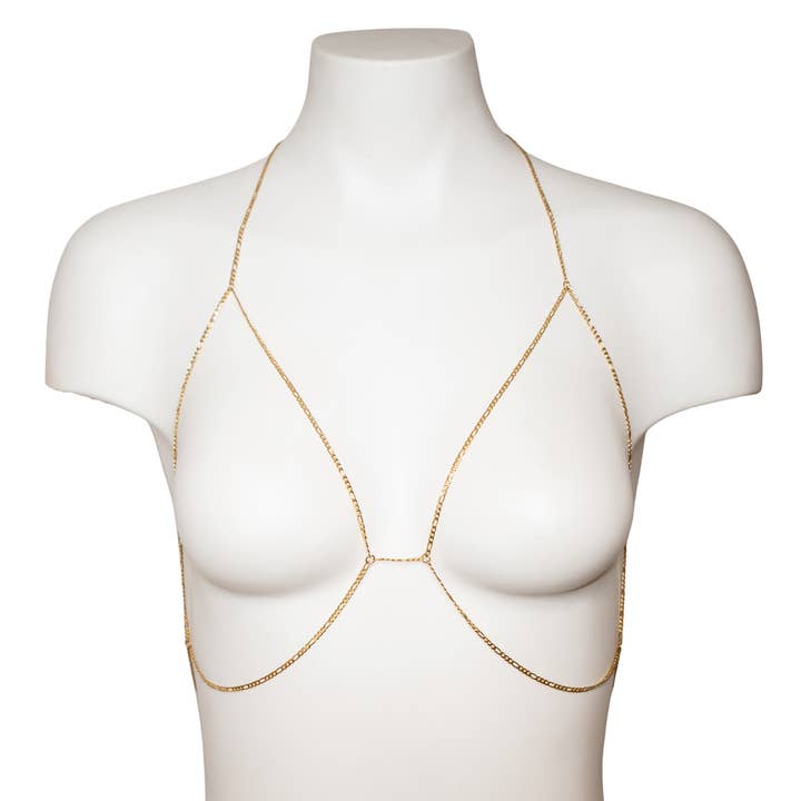 bstrd - Vendita all'ingrosso Bralette - Donna - Reggiseno a catena in oro 18 carati - Catena reggiseno Figaro in oro - Catena corpo in oro1
