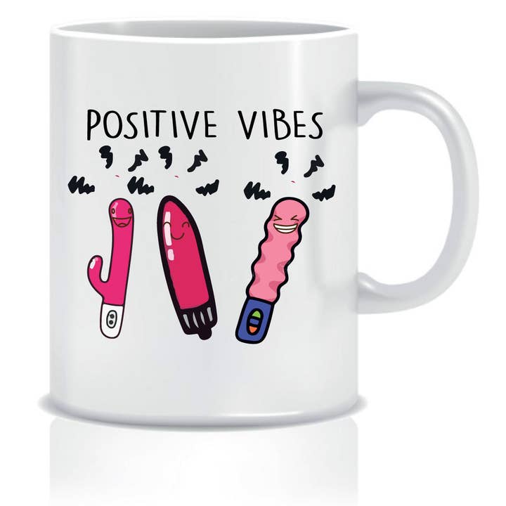 Cheeky Chops Cards & Wanky Candles - Wholesale Coffee Mug - Positive Vibes Funny Gift, Rude Coffee Mug, Vibrator