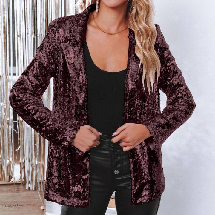 HIDDENBRAND - Wholesale Blazer - Women's - Long Sleeve Sequined Casual Blazer4