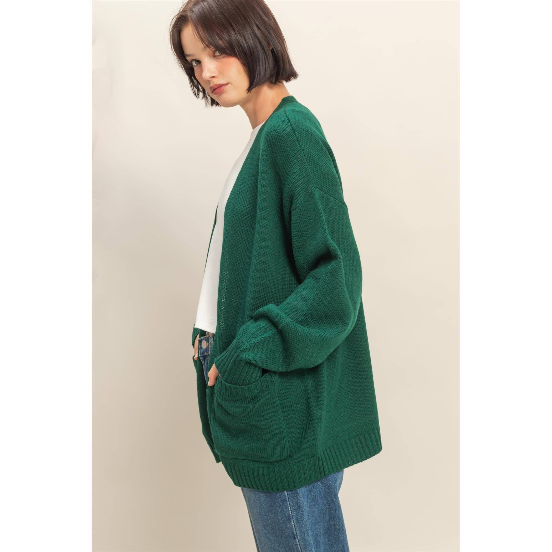 Double Zero - Venta al por mayor Cárdigan - Mujer - Cárdigan de Punto Abierto de Talla Grande con Bolsillos11