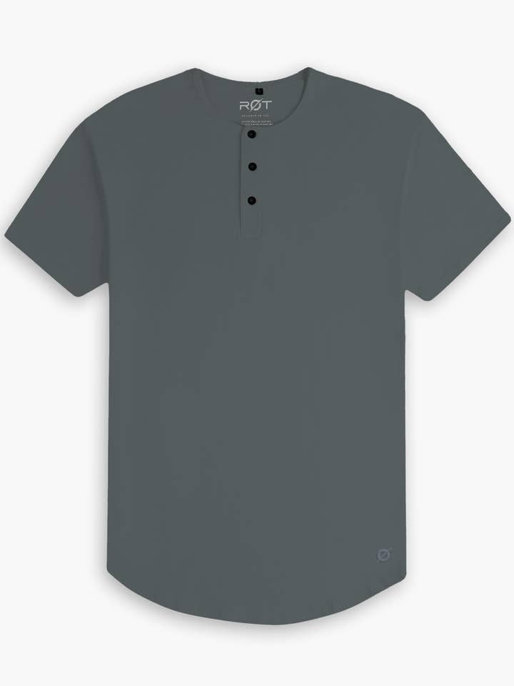 Origin Curved Henley T-Shirt: Carbon for wholesale by Rule of Threads