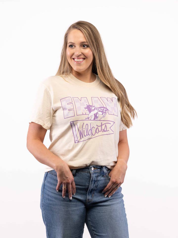 The Collective Apparel Brand - Wholesale Screen Printed T-Shirt - Women's - EMAW Wildcats Ivory Tee