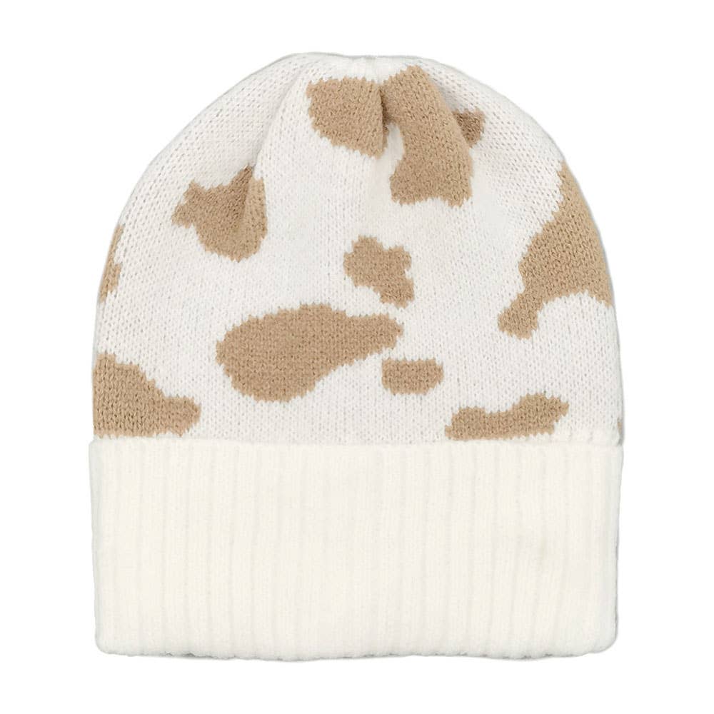 Sensibling Corp. - Wholesale Beanie - Women's - Cow Patterned Ribbed Knit Cuff Beanie Hat3