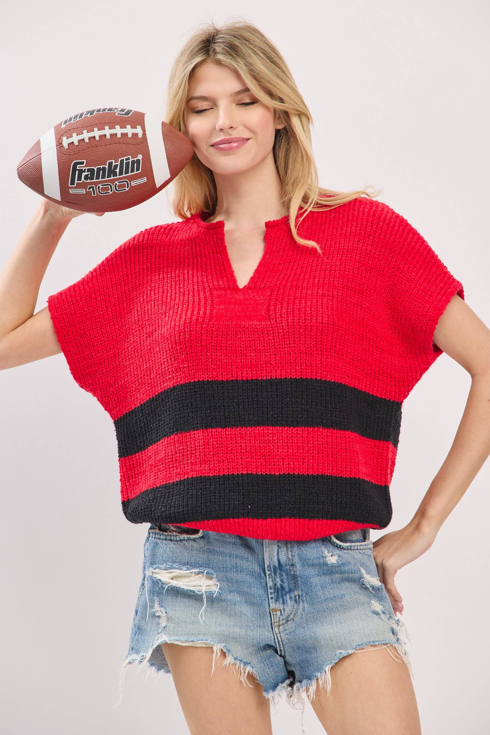 Sewn and Seen - Wholesale Knit Sweater - Women's - Stripe Knit Sleeveless Sweater