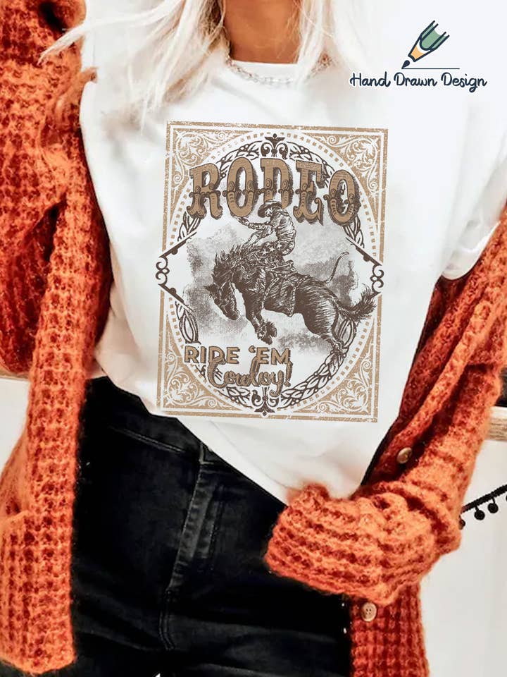 RODEO COWBOY HANDGEZEICHNETE GRAFIK-T-SHIRTS für den Großhandel von Rustee Clothing
