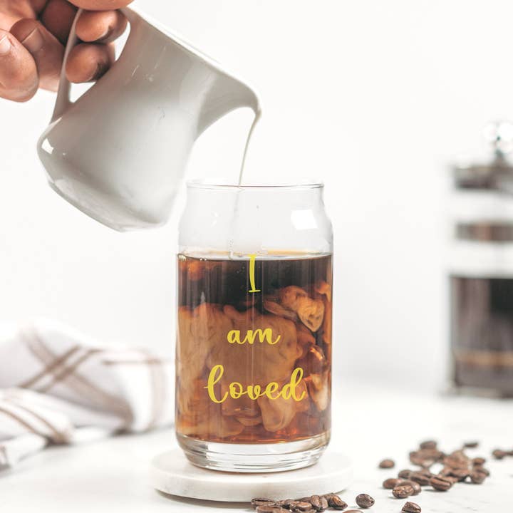 Bodhi Life Design - Wholesale Drinking Glass/Cup - I am Loved Affirmation Beer Can Glass, 16oz3